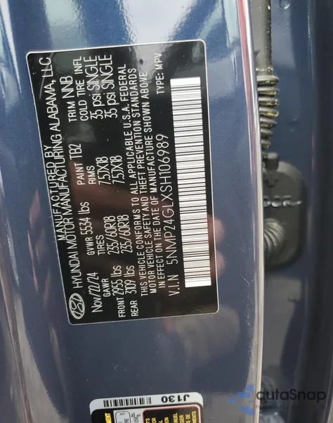 2025 Hyundai Santa Fe Sel из США, поврежденный, VIN 5NMP24GLXSH106989